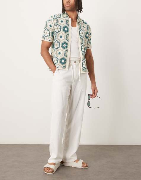 Selected Homme Brody loose fit linen trouser in white - view 1