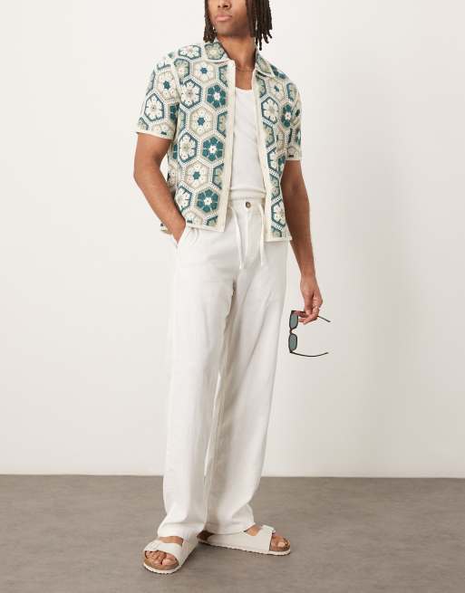 Selected Homme – Brody – Vita byxor i linne med ledig passform