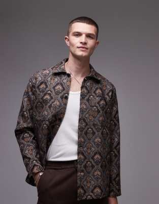 Selected Homme – Brun overshirt med jacquardmönster - view 1