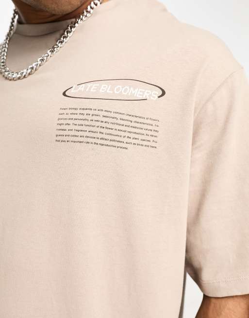 Selected Homme – Brun, tvättad t-shirt i oversize med blomtryck baktill, 3 av 4