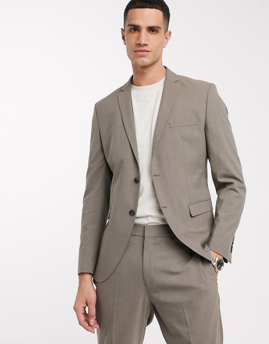 Selected Homme – Brungrå kavaj med smal passform och stretch, del av kostym-Beige