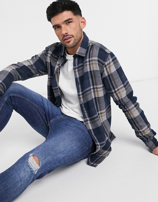 Selected Homme brushed check shirt in blue