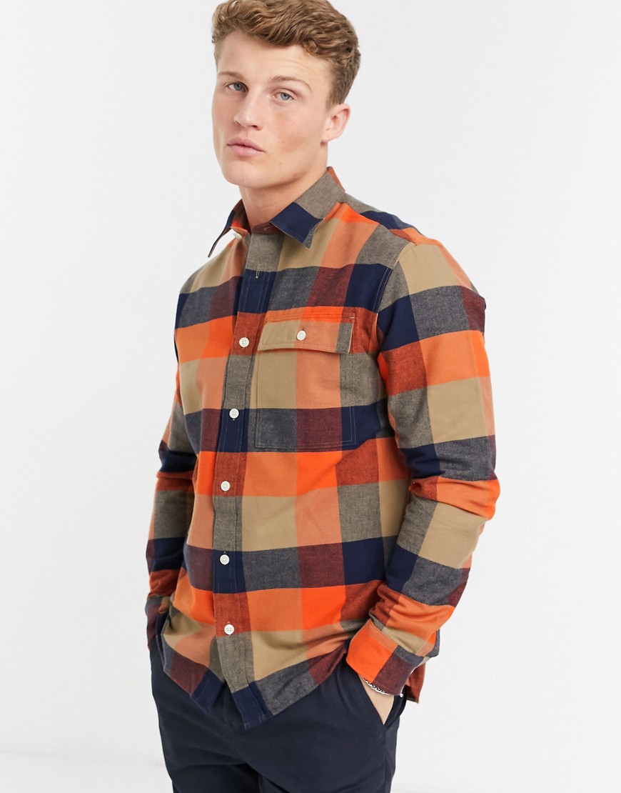 Selected Homme brushed overshirt in orange check