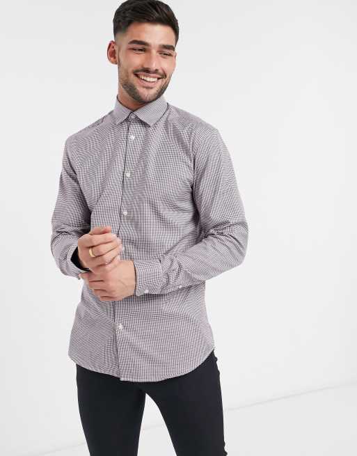 Selected Homme – Bügelleichtes, schmales, elegantes Hemd in Marine und Rot mit Vichy-Karos