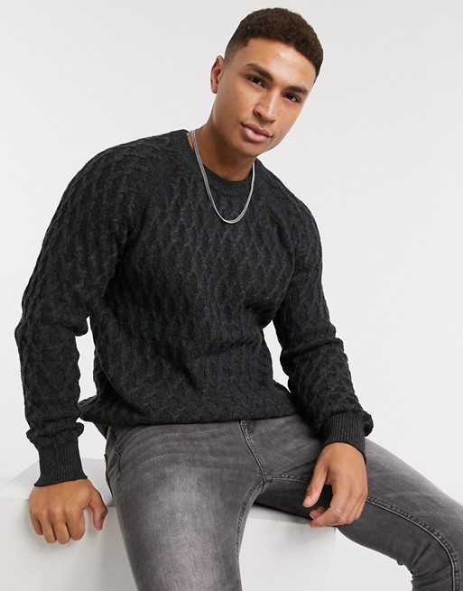 Selected Homme cable jumper in grey