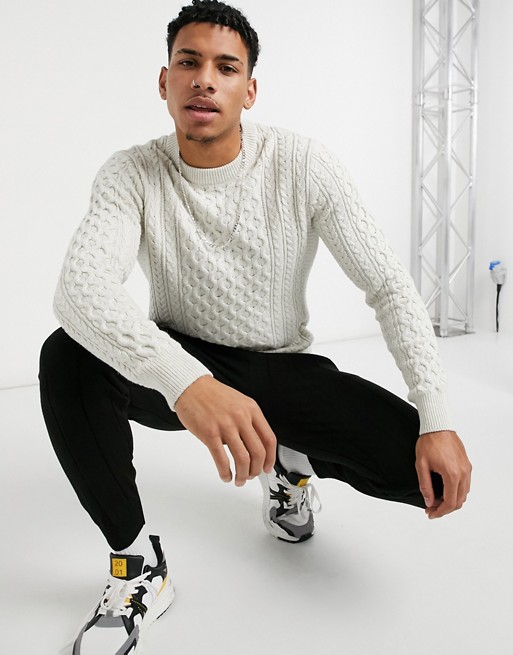 Selected Homme cable jumper in off white