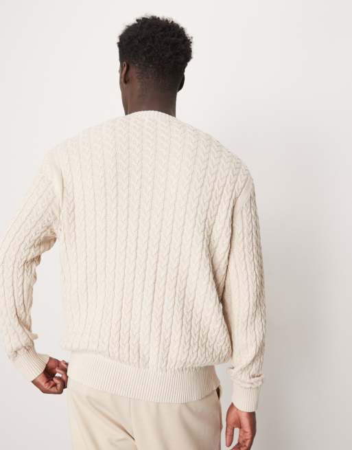 Selected Homme cable knit cardigan in cream ASOS