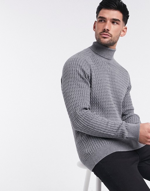 Selected Homme cable roll neck in grey