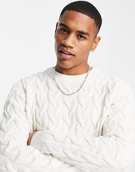 Selected Homme cable sweater in cream