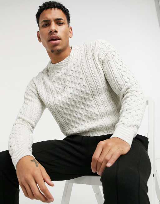 Selected Homme cable sweater in off white