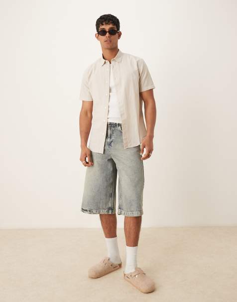 Selected Homme - Camicia a maniche corte crema in misto lino - view 1