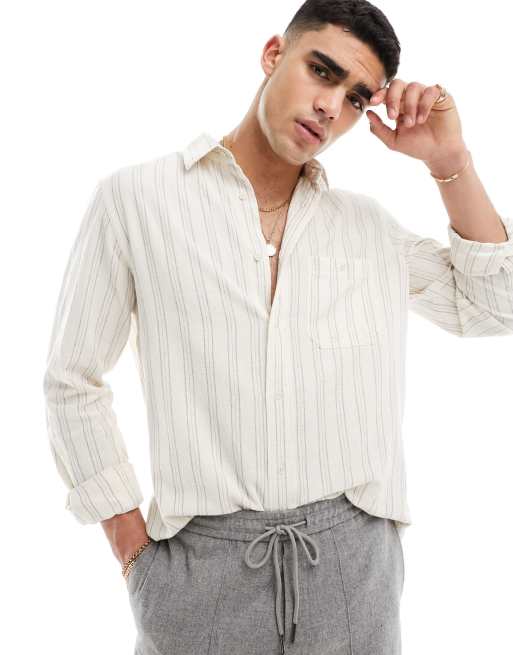 Selected Homme - Camicia a maniche lunghe écru testurizzata a righe