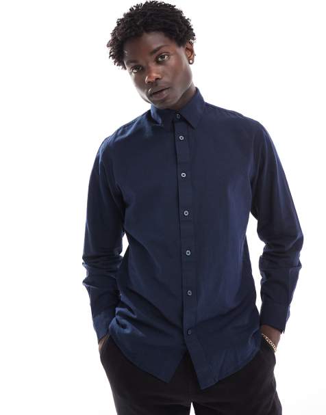 Selected Homme - Camicia a maniche lunghe in lino blu navy - view 1