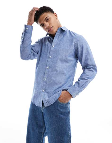 Selected Homme - Camicia a maniche lunghe in misto lino blu - view 1