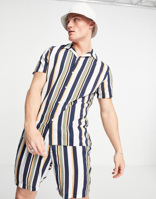 Selected Homme - Camicia a righe verticali multicolore in coordinato