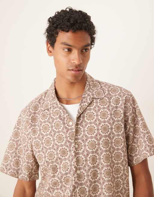 Selected Homme - Camicia color cuoio con stampa geometrica e rever