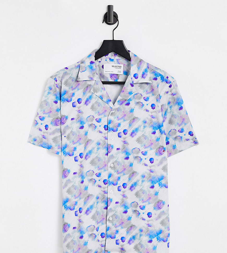 Image of Selected Homme - Camicia comoda con stampa effetto acquerelli e colletto rever - In esclusiva per ASOS-Multicolore