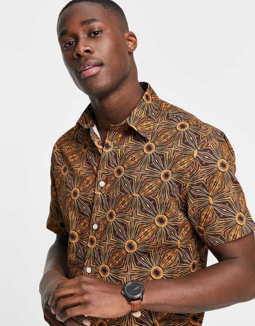 Selected Homme - Camicia con colletto button-down e stampa oro rétro