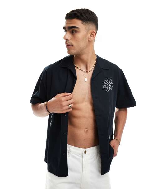 Selected Homme - Camicia con collo a rever nera con stampa floreale astratta color crema - view 1