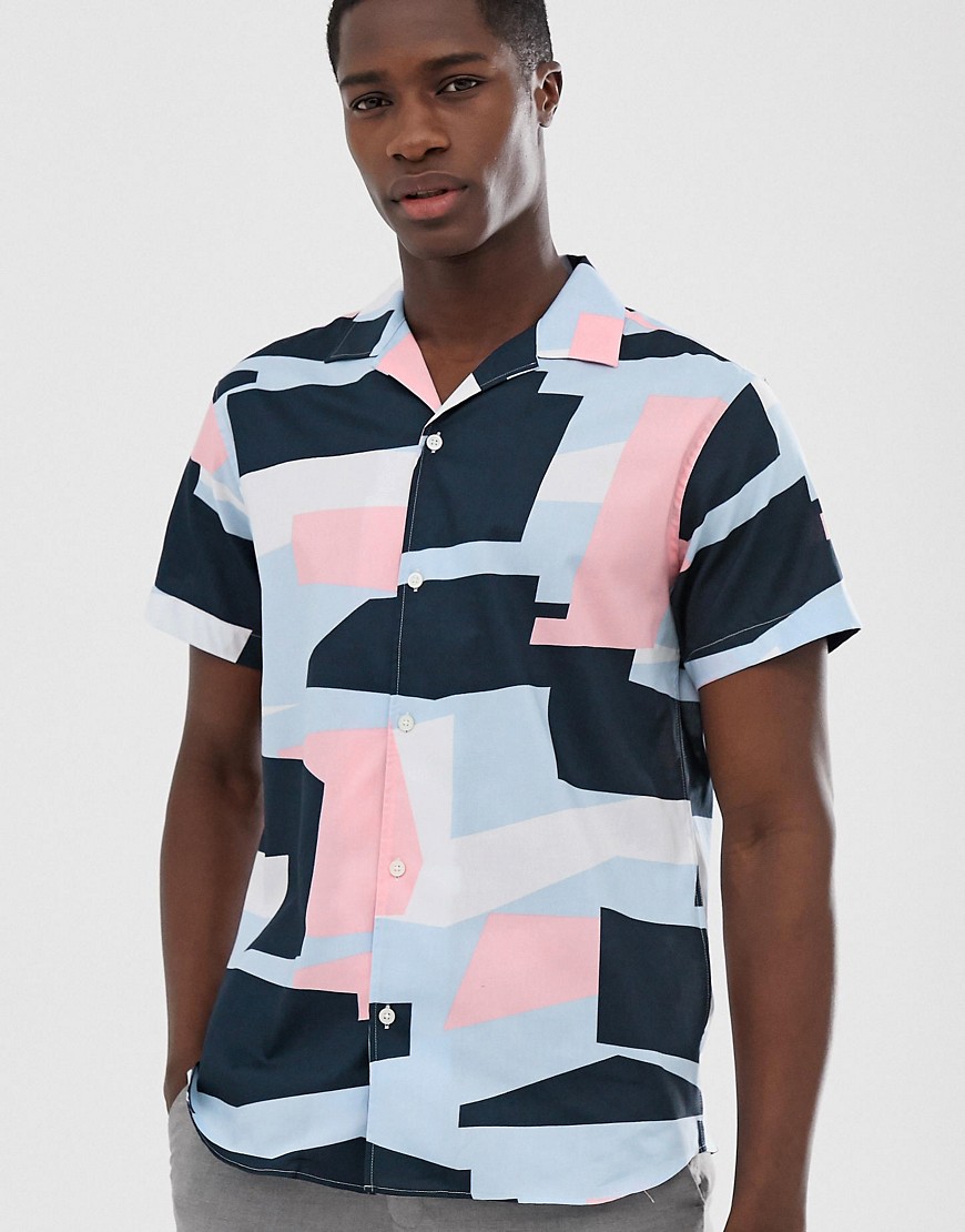 Selected Homme - Camicia con stampa colorata e colletto a rever-Bianco