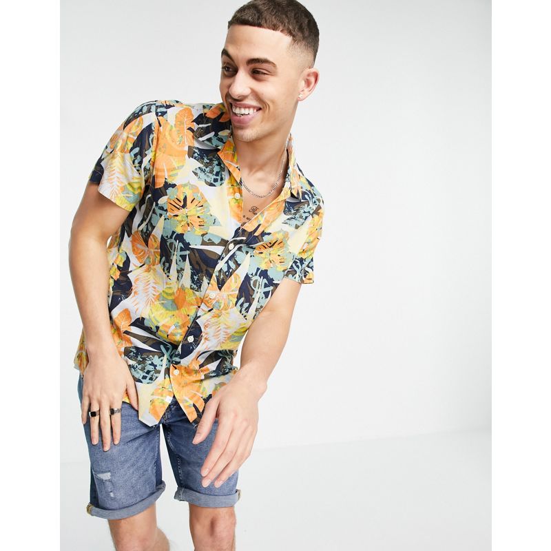 Uomo Camicie Selected Homme - Camicia con stampa con foglie multicolore in coordinato