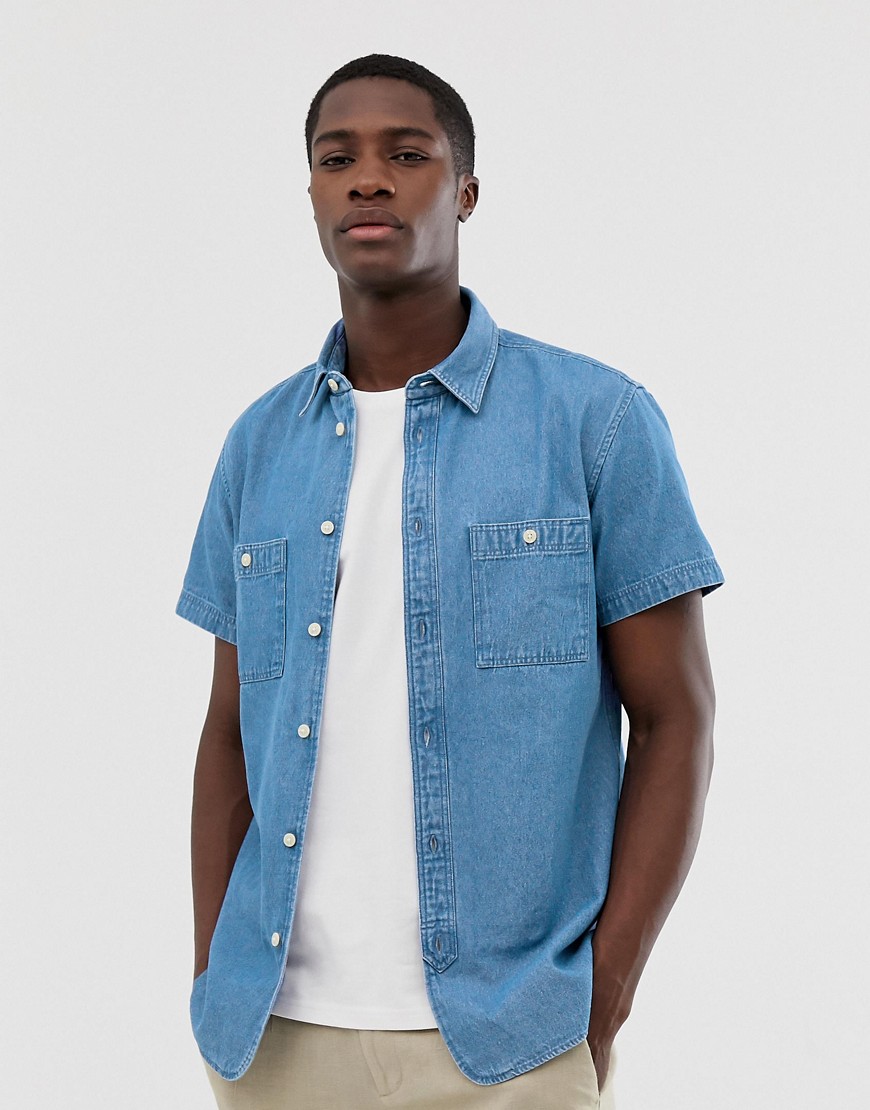 Selected Homme - Camicia di jeans a maniche corte-Blu