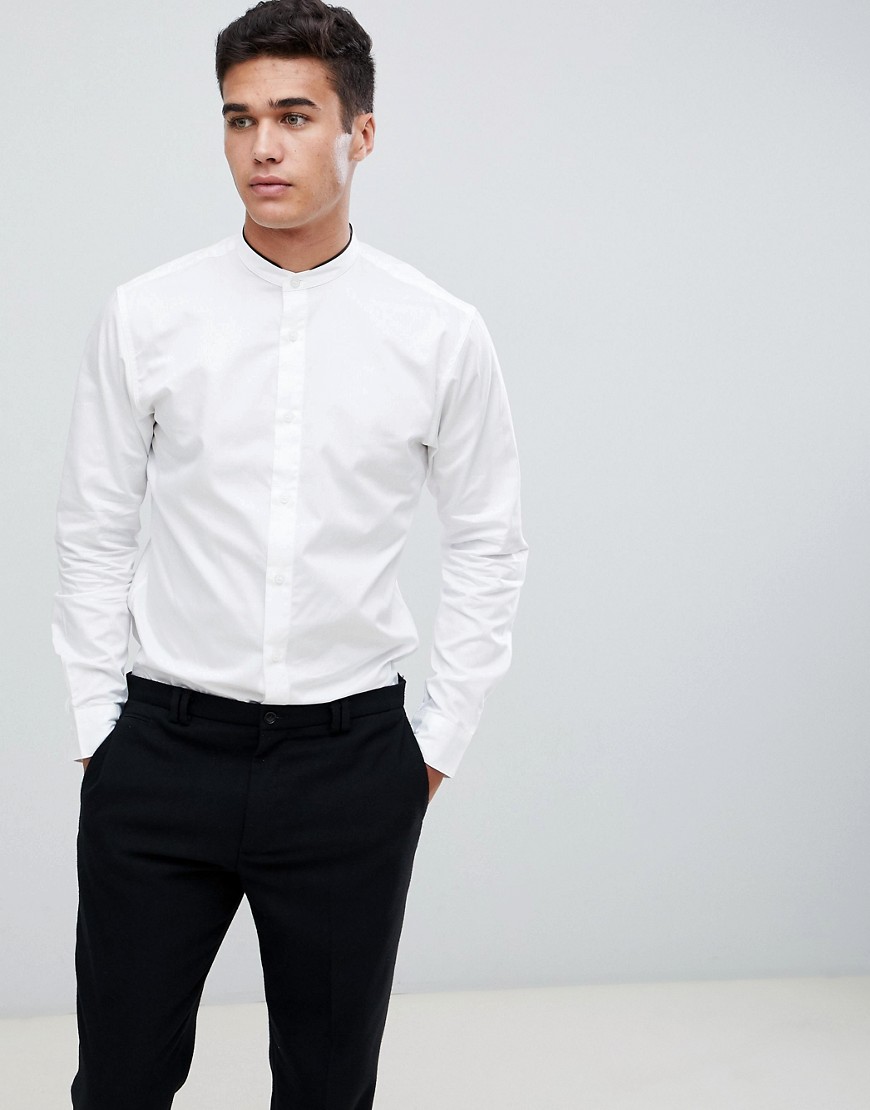 Selected Homme - Camicia elegante con collo alla coreana e bordini a contrasto-Bianco