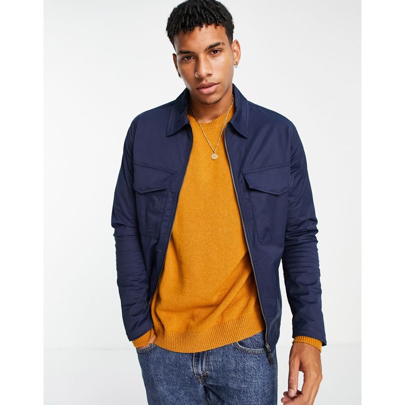 Selected Homme - Camicia giacca blu navy con zip e tasca doppia