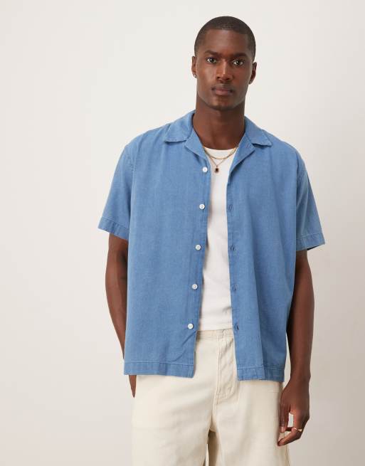 Selected Homme - Camicia in denim lavaggio medio blu con rever