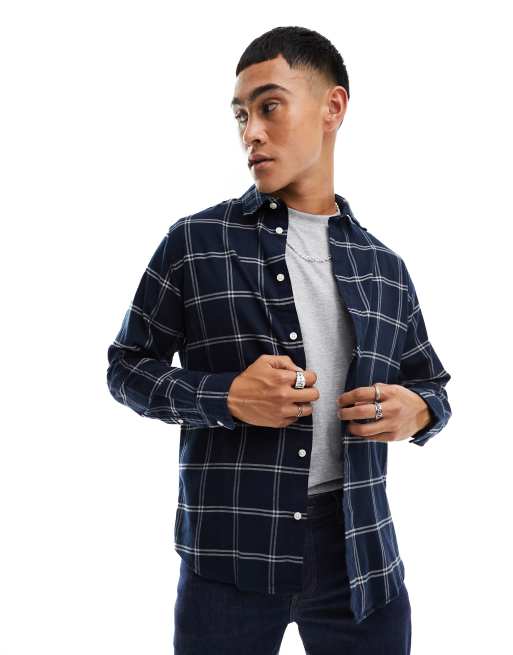 Selected Homme - Camicia in flanella blu navy e bianca a quadri 