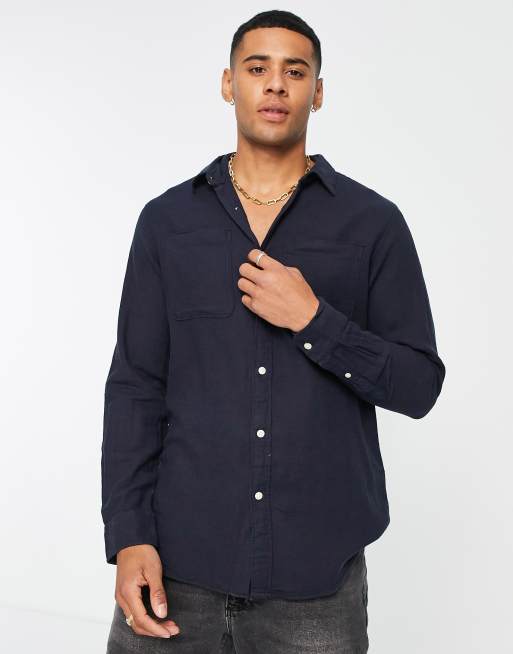 Selected Homme - Camicia in misto lino blu navy