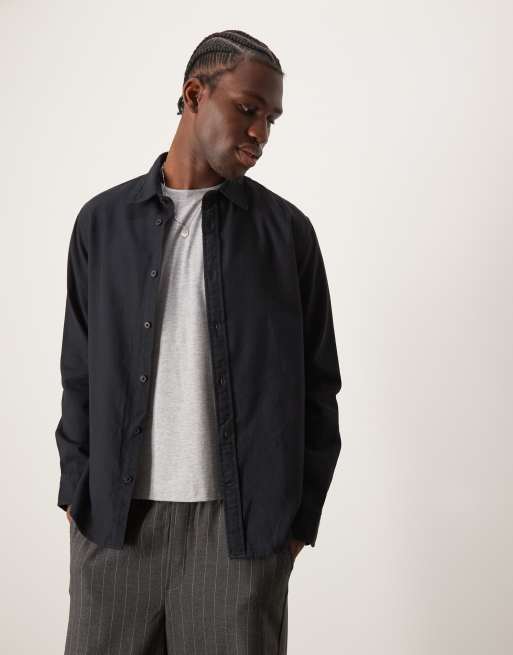 Selected Homme - Camicia nera oversize in flanella