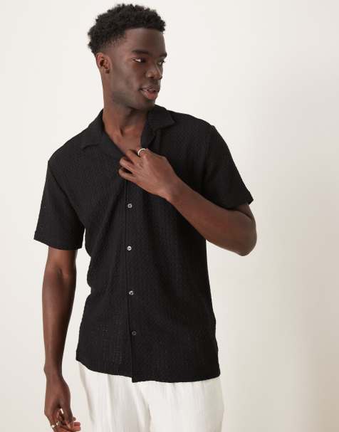 Selected Homme - Camicia nera testurizzata con colletto con rever - view 1