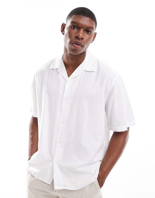 Selected Homme - Camicia oversize in misto lino bianca con colletto a rever