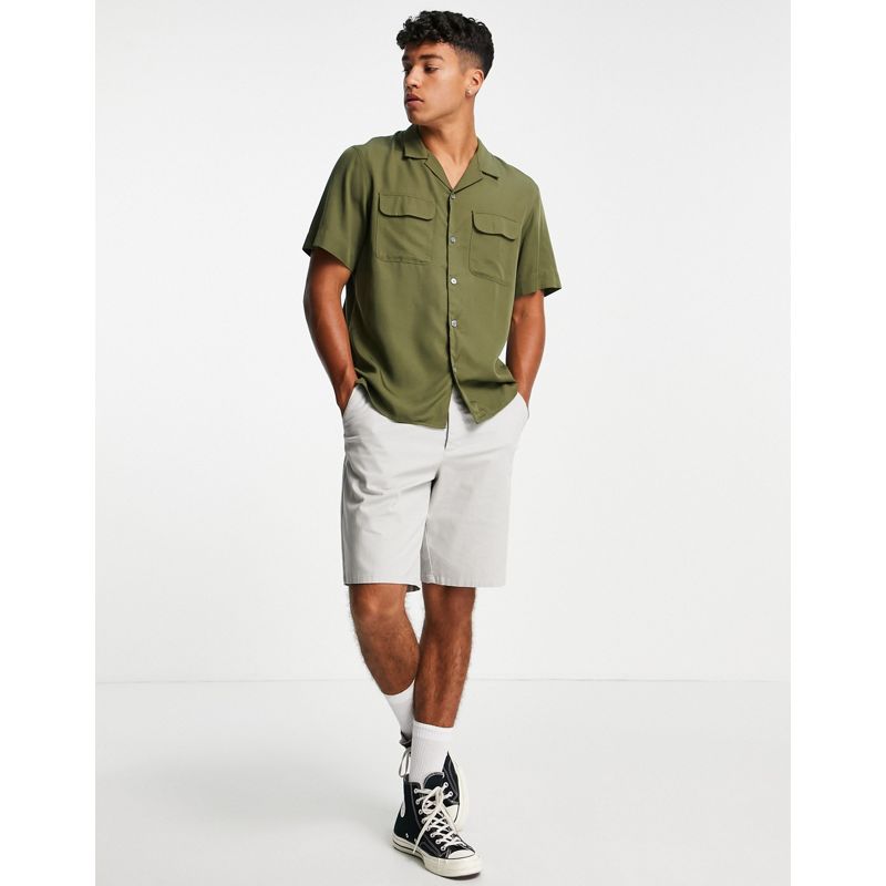 Uomo Camicie Selected Homme - Camicia oversize verde kaki con doppia tasca