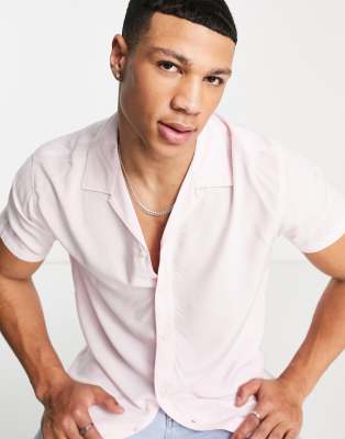 Selected Homme revere collar shirt in pastel pink  - ASOS Price Checker