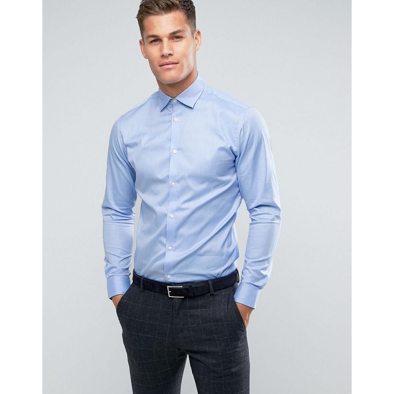 Camicie tinta unita vUT7w Selected Homme - Camicia slim elegante azzurra facile da stirare