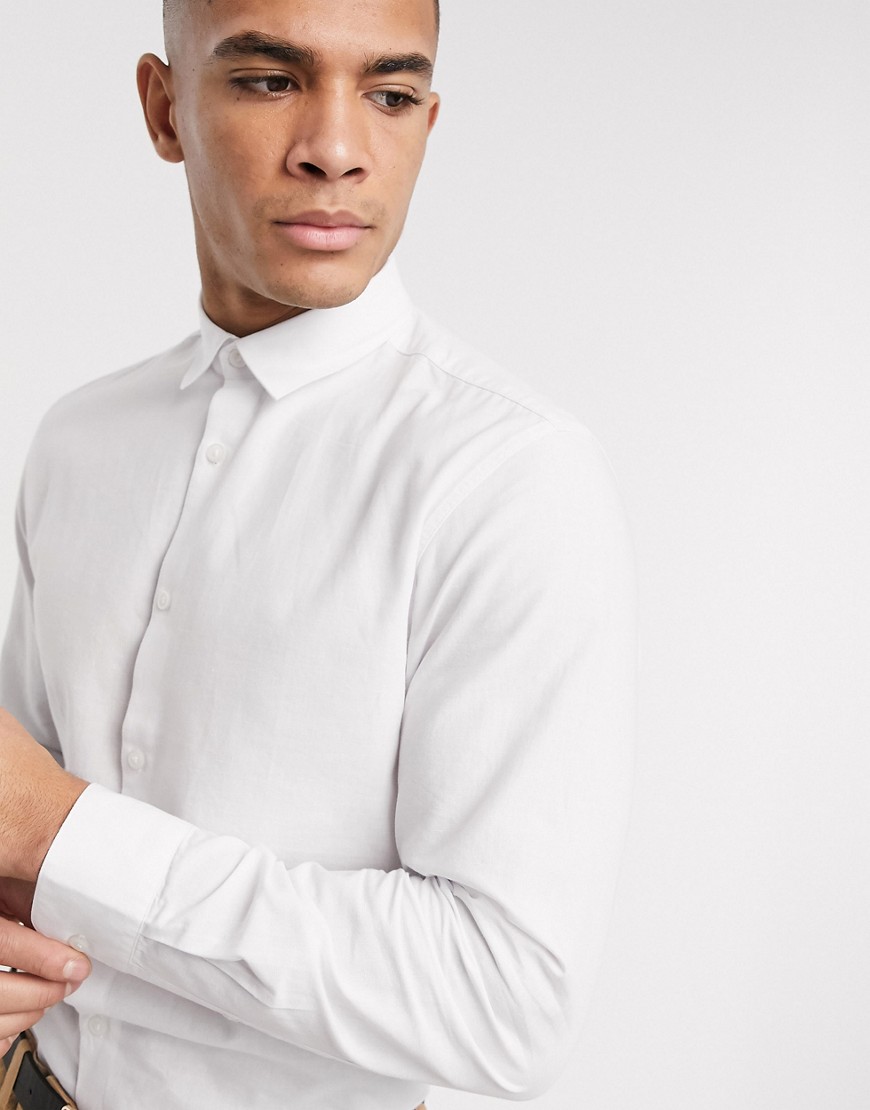 Selected Homme - Camicia slim in lino e cotone organico bianca-Bianco