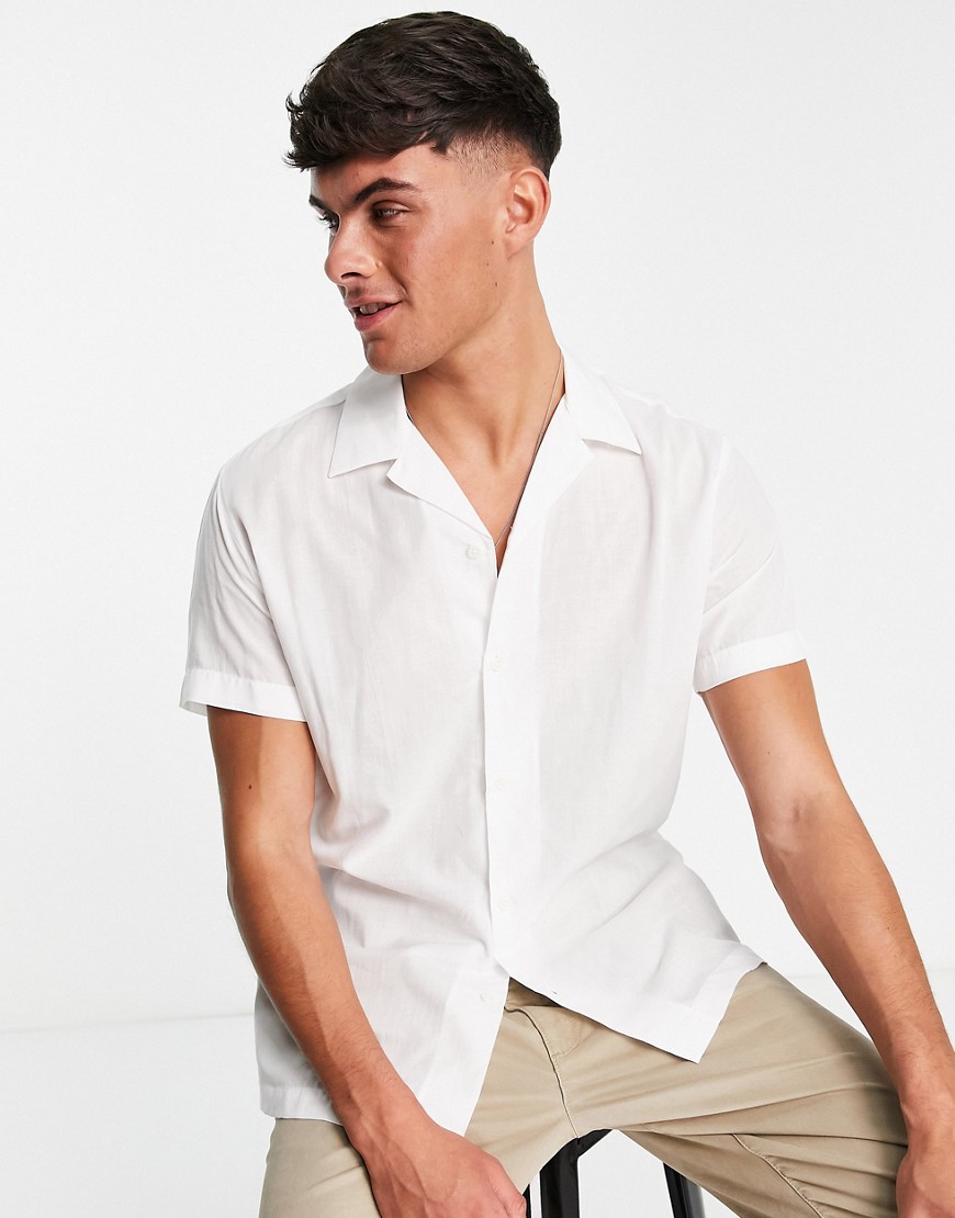 Selected Homme camp collar short sleeve shirt in white viscose