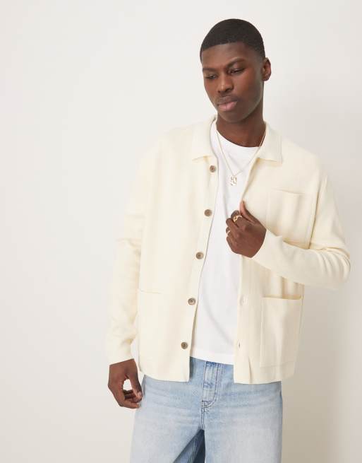 Selected Homme - Cardigan in maglia color crema con tasche