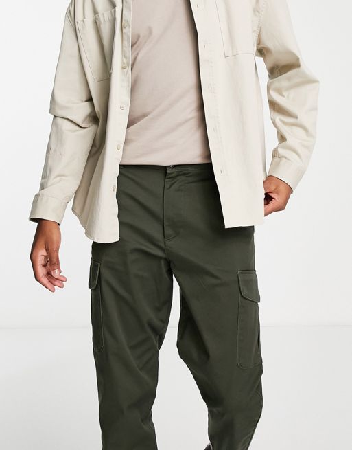 Selected Homme slim tapered cargo pants in khaki green