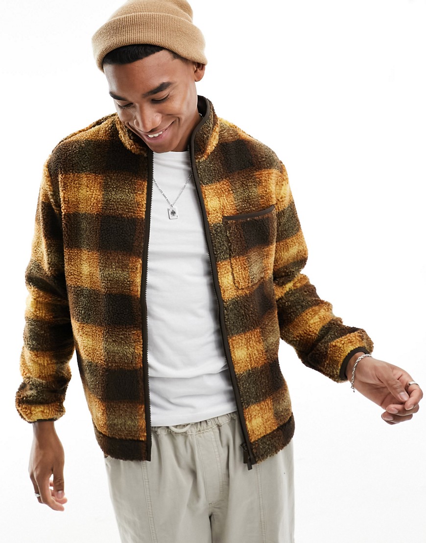 Selected Homme check borg jacket in brown