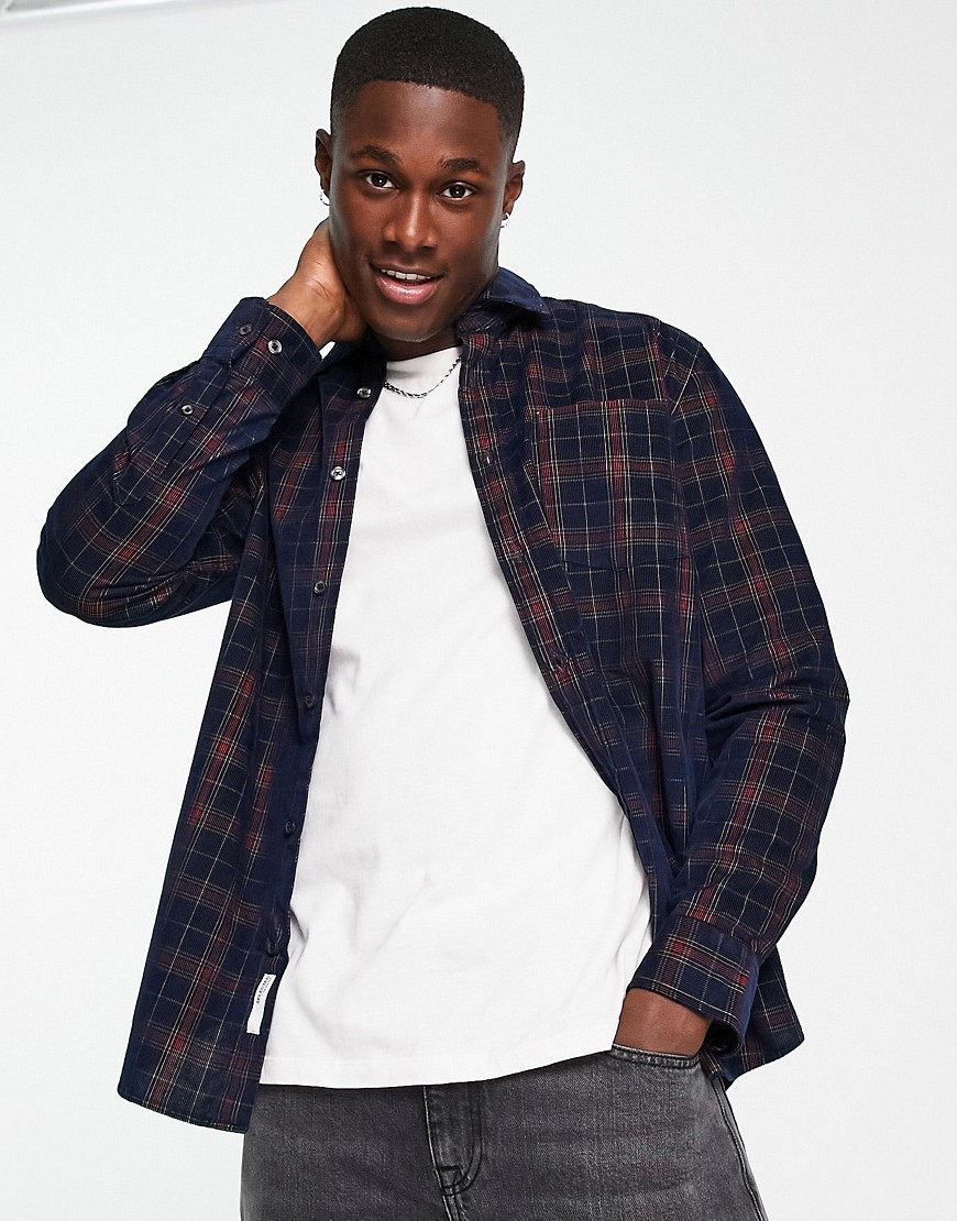 Selected Homme check cord shirt in navy-Black