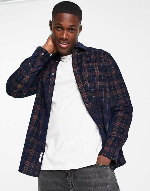 Selected Homme check cord shirt in navy | ASOS