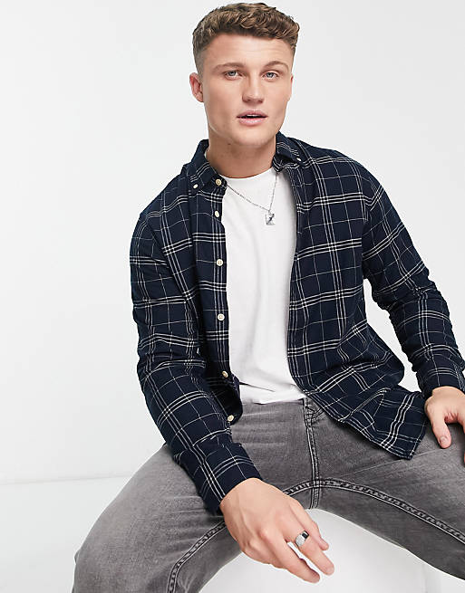 Selected Homme check flannel shirt in blue | ASOS