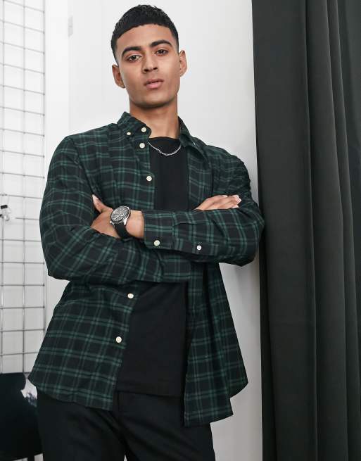 Relaxed Fit Flannel shirt - Dark green/Black - Men