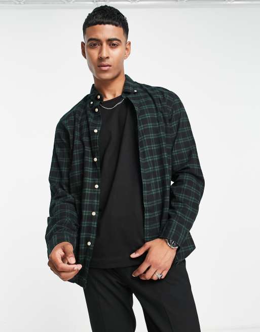 mens green and black flannel shirt