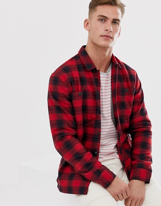 Selected Homme check over shirt in red