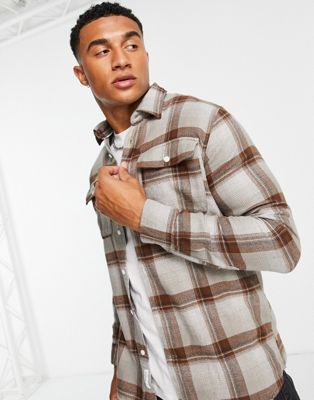 Selected Homme check shirt in beige and brown