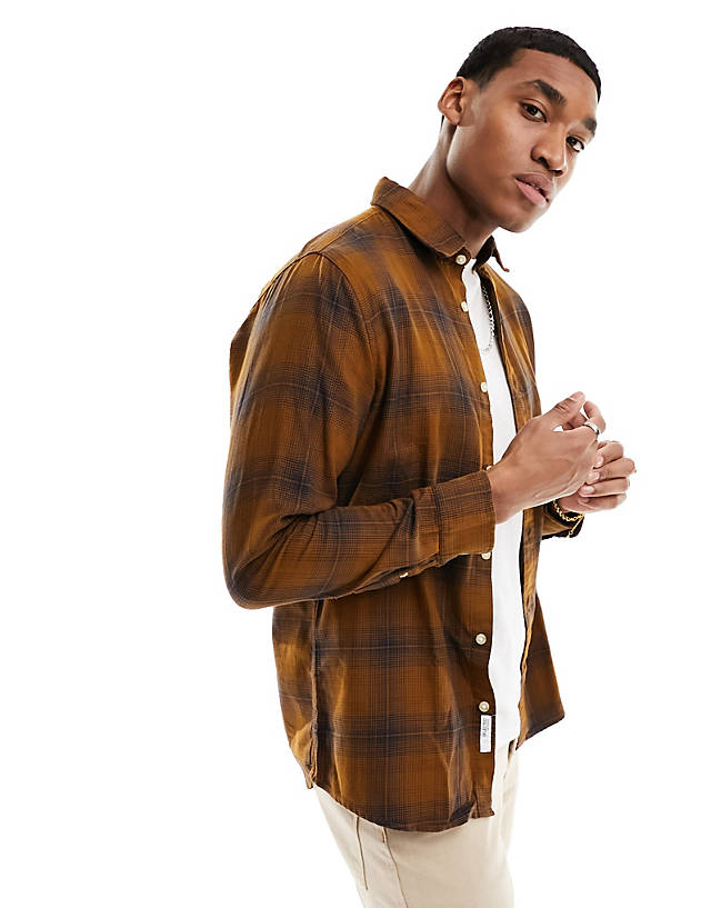 Selected Homme - check shirt in brown and navy